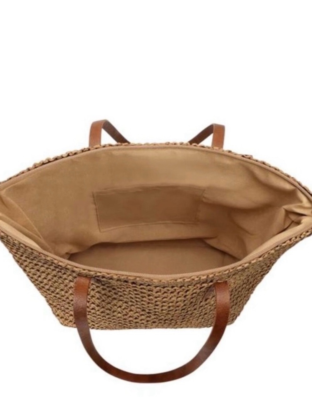 Natural Woven Tote with Tan Handles - Picture 6 of 7